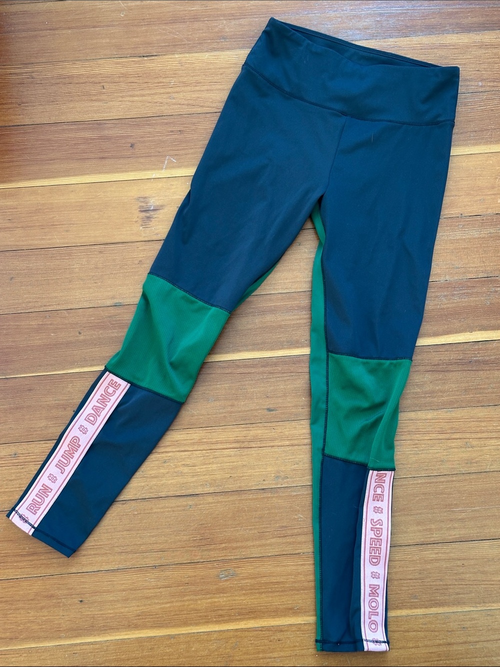 Molo Black & Green Girls' Performance Leggings with Pink Side Stripe